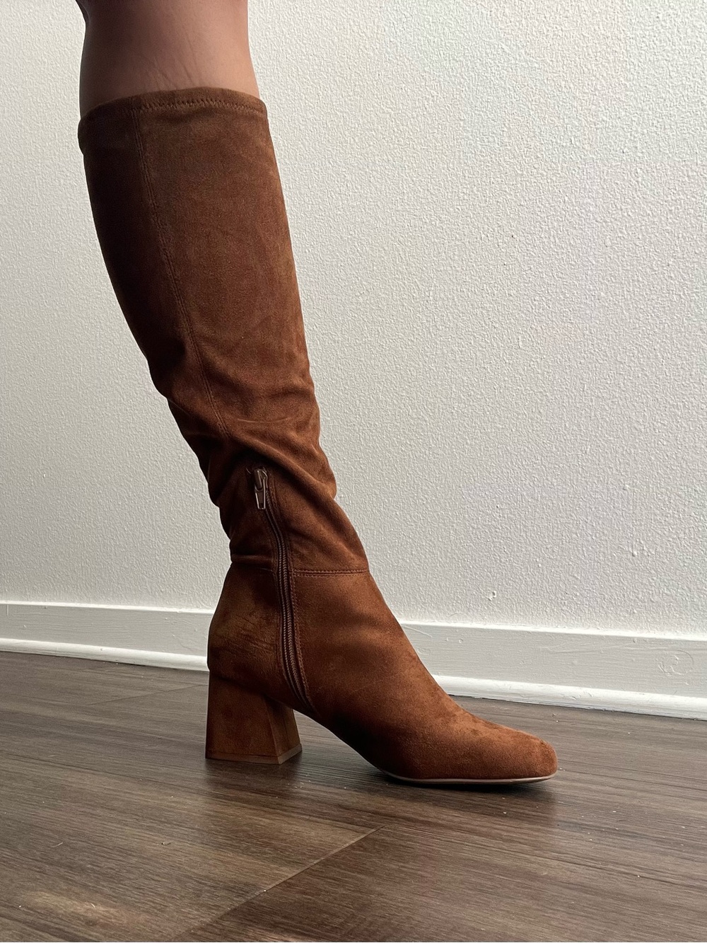 Steve Madden Suede Brown Knee-High Sock Boots Block Heel Size 7.5